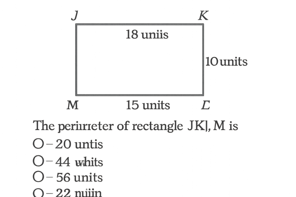 what is the perimeter of rectangle jklm?32 units44 units56 units64 units