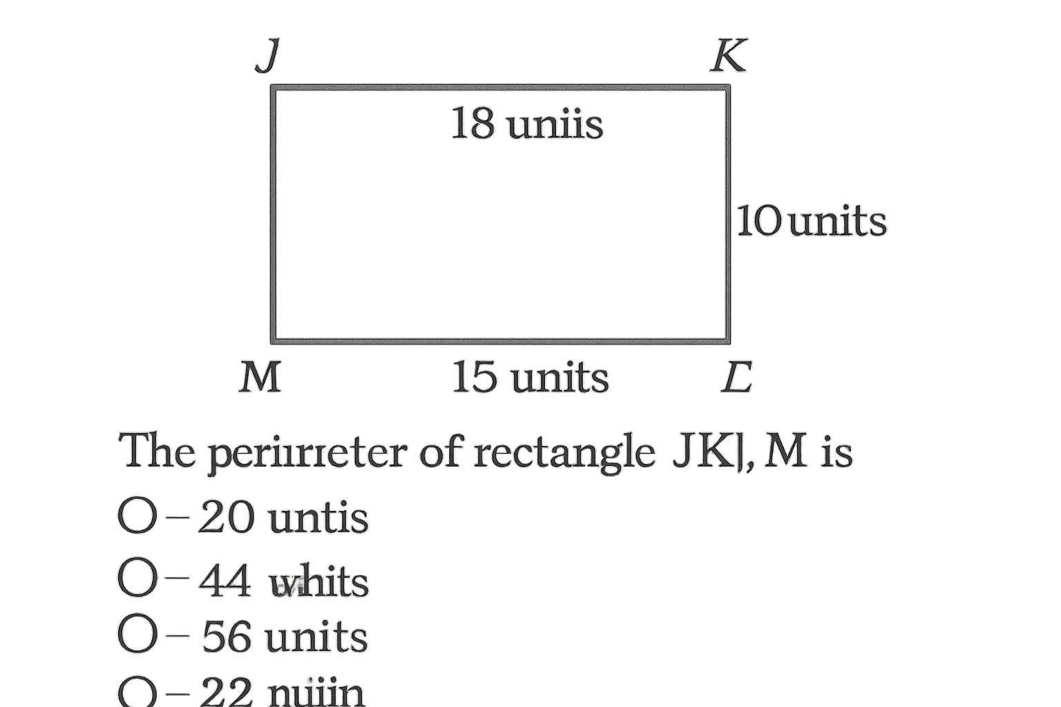 what is the perimeter of rectangle jklm?32 units44 units56 units64 units